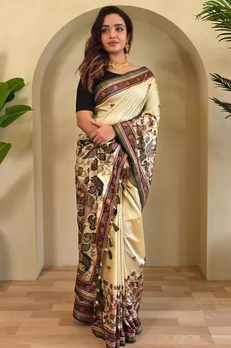 Cream art silk  woven saree