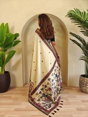 Cream art silk  woven saree 3