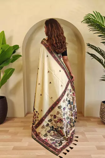 Cream art silk  woven saree