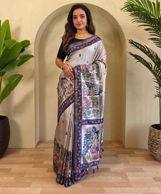 Grey art silk  woven saree 1