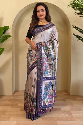 Grey art silk  woven saree