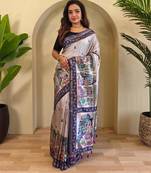 Grey art silk  woven saree