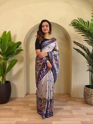 Grey art silk  woven saree 2