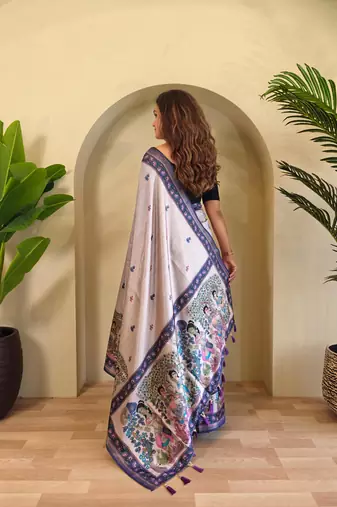 Grey art silk  woven saree