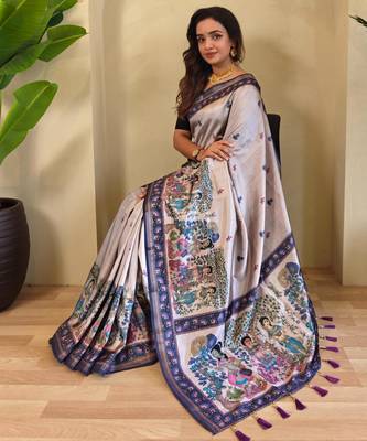 Grey art silk  woven saree 4