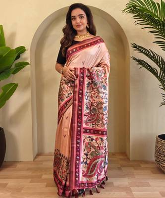 Peach art silk  woven saree 1