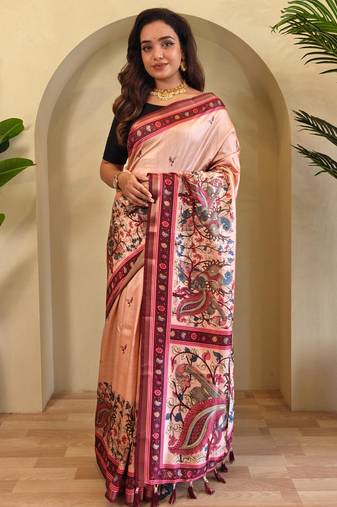Peach art silk  woven saree