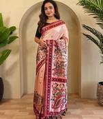 Peach art silk  woven saree