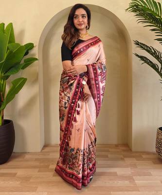 Peach art silk  woven saree 2