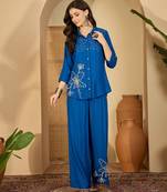Women floral embroidered shirt & trousers co-ords
