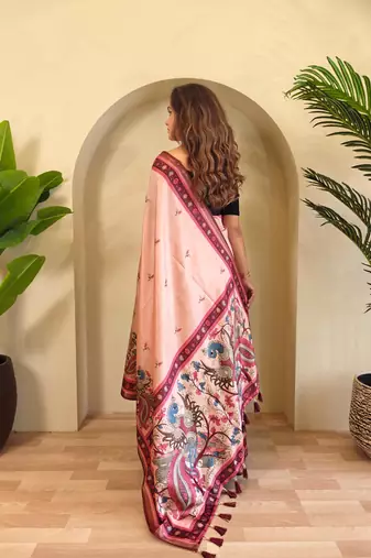 Peach art silk  woven saree