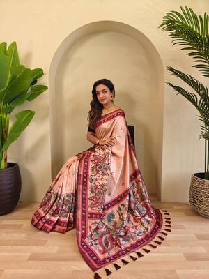 Peach art silk  woven saree 4
