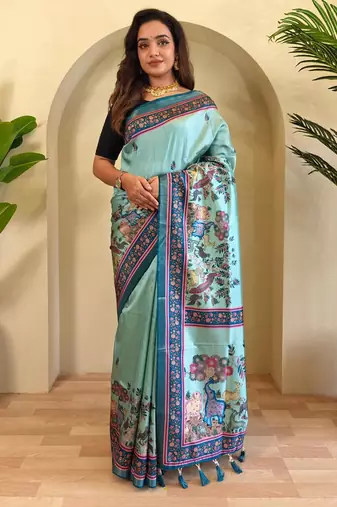 Sky blue art silk  woven saree