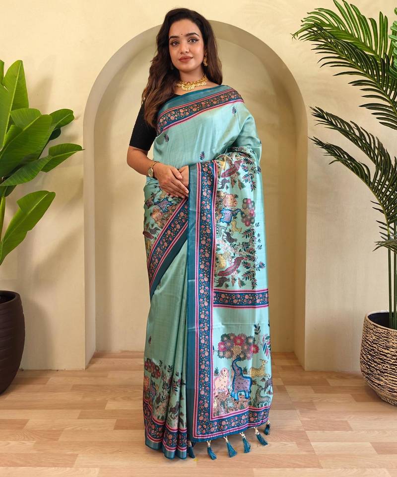 Sky blue art silk  woven saree