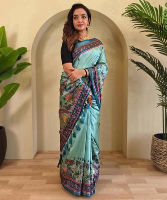 Sky blue art silk  woven saree 2