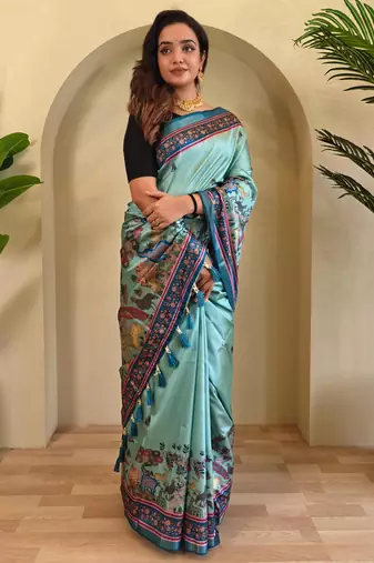 Sky blue art silk  woven saree