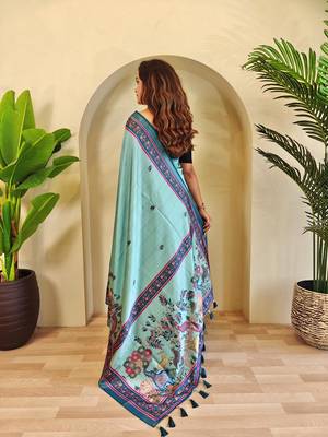 Sky blue art silk  woven saree 3