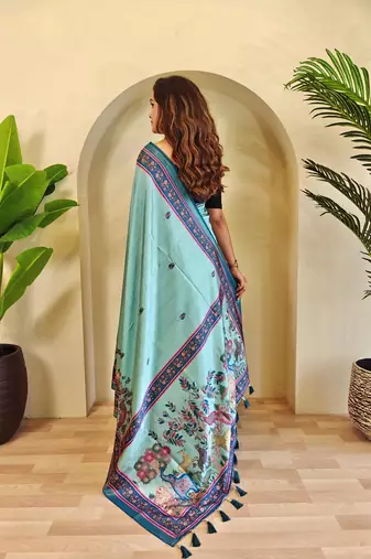 Sky blue art silk  woven saree