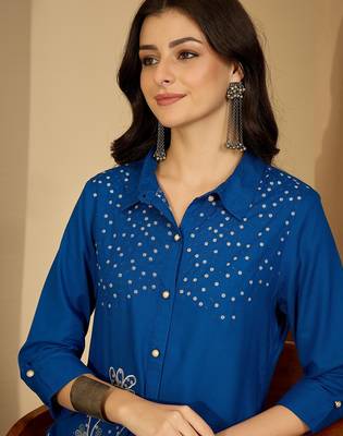 Women floral embroidered shirt & trousers co-ords 5