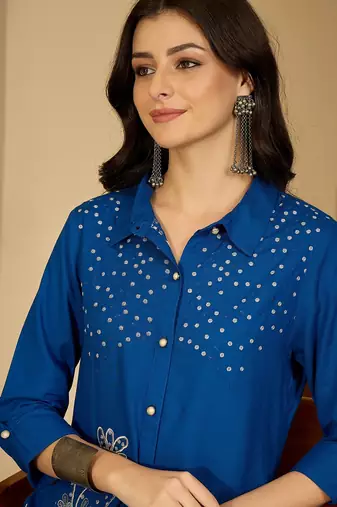 Women floral embroidered shirt & trousers co-ords