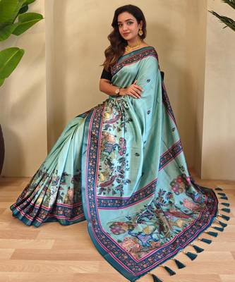 Sky blue art silk  woven saree 4
