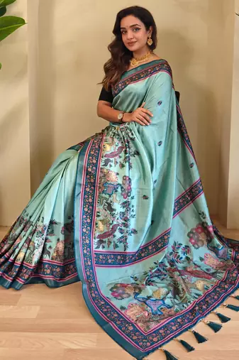 Sky blue art silk  woven saree