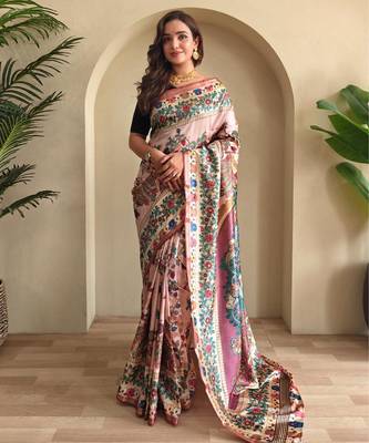 Baby pink art silk  woven saree 1