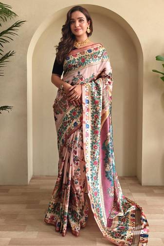 Baby pink art silk  woven saree