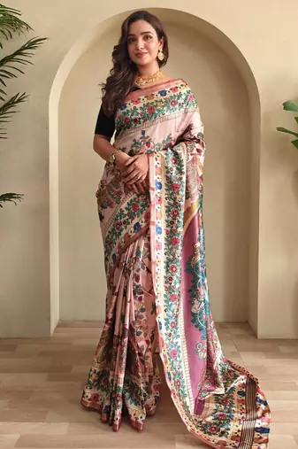 Baby pink art silk  woven saree