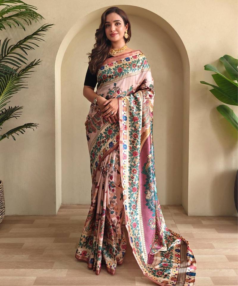 Baby pink art silk  woven saree