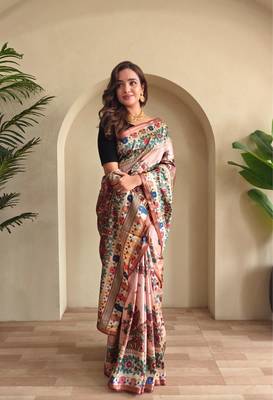 Baby pink art silk  woven saree 2