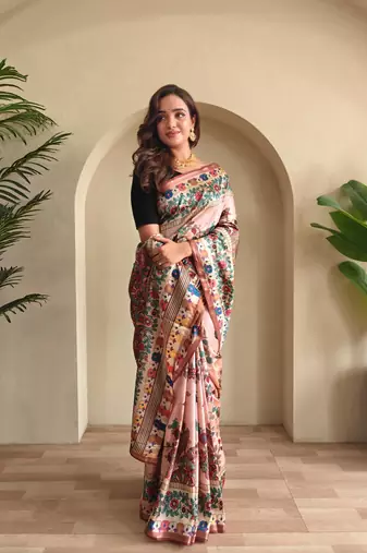 Baby pink art silk  woven saree