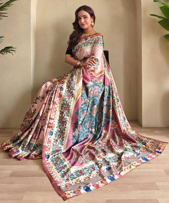 Baby pink art silk  woven saree 4
