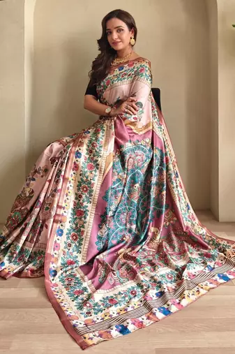 Baby pink art silk  woven saree