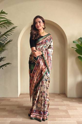 Cream art silk  woven saree