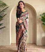 Cream art silk  woven saree