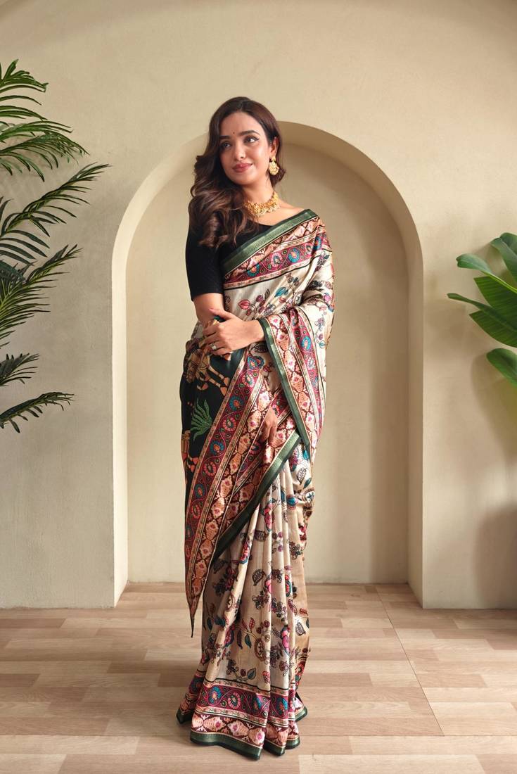 Cream art silk  woven saree