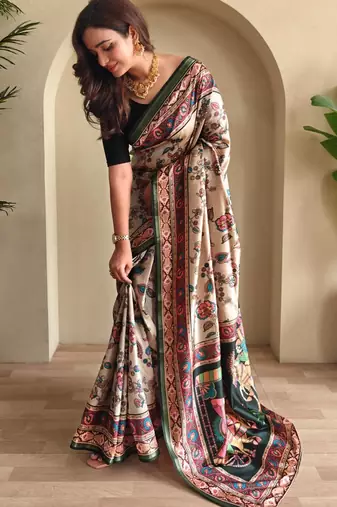 Cream art silk  woven saree