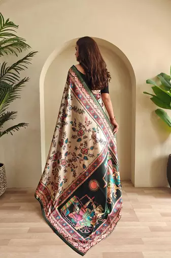 Cream art silk  woven saree