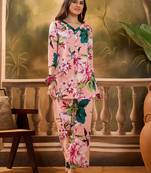 Floral printed v neck pure cotton top & trousers