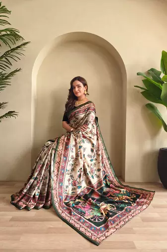 Cream art silk  woven saree
