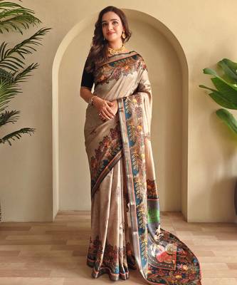 Grey art silk  woven saree 1