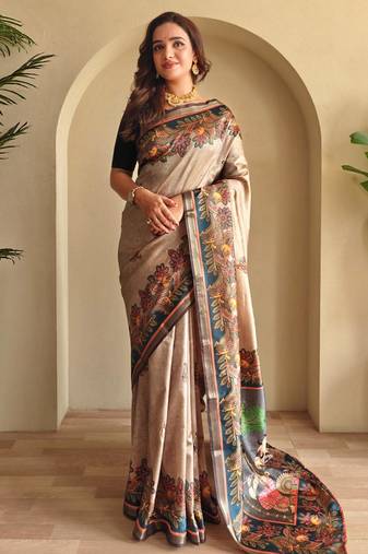 Grey art silk  woven saree