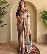 Grey art silk  woven saree