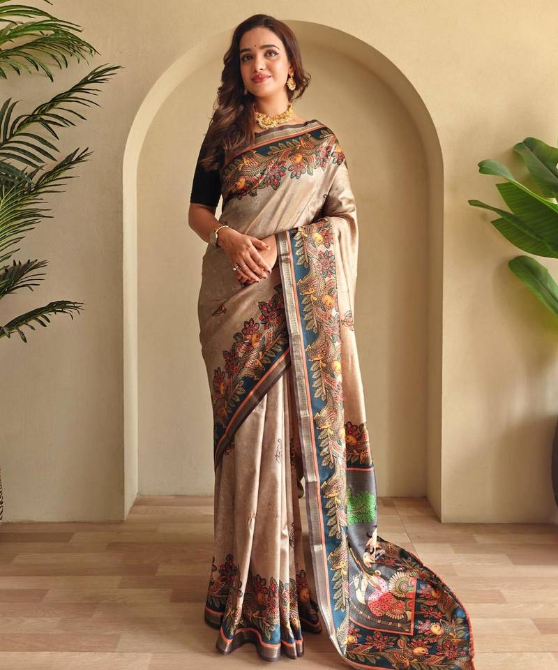 Grey art silk  woven saree