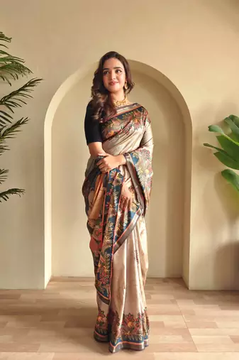 Grey art silk  woven saree