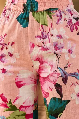 Floral printed v neck pure cotton top & trousers
