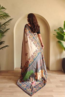 Grey art silk  woven saree 3