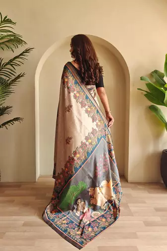 Grey art silk  woven saree