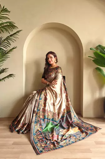 Grey art silk  woven saree